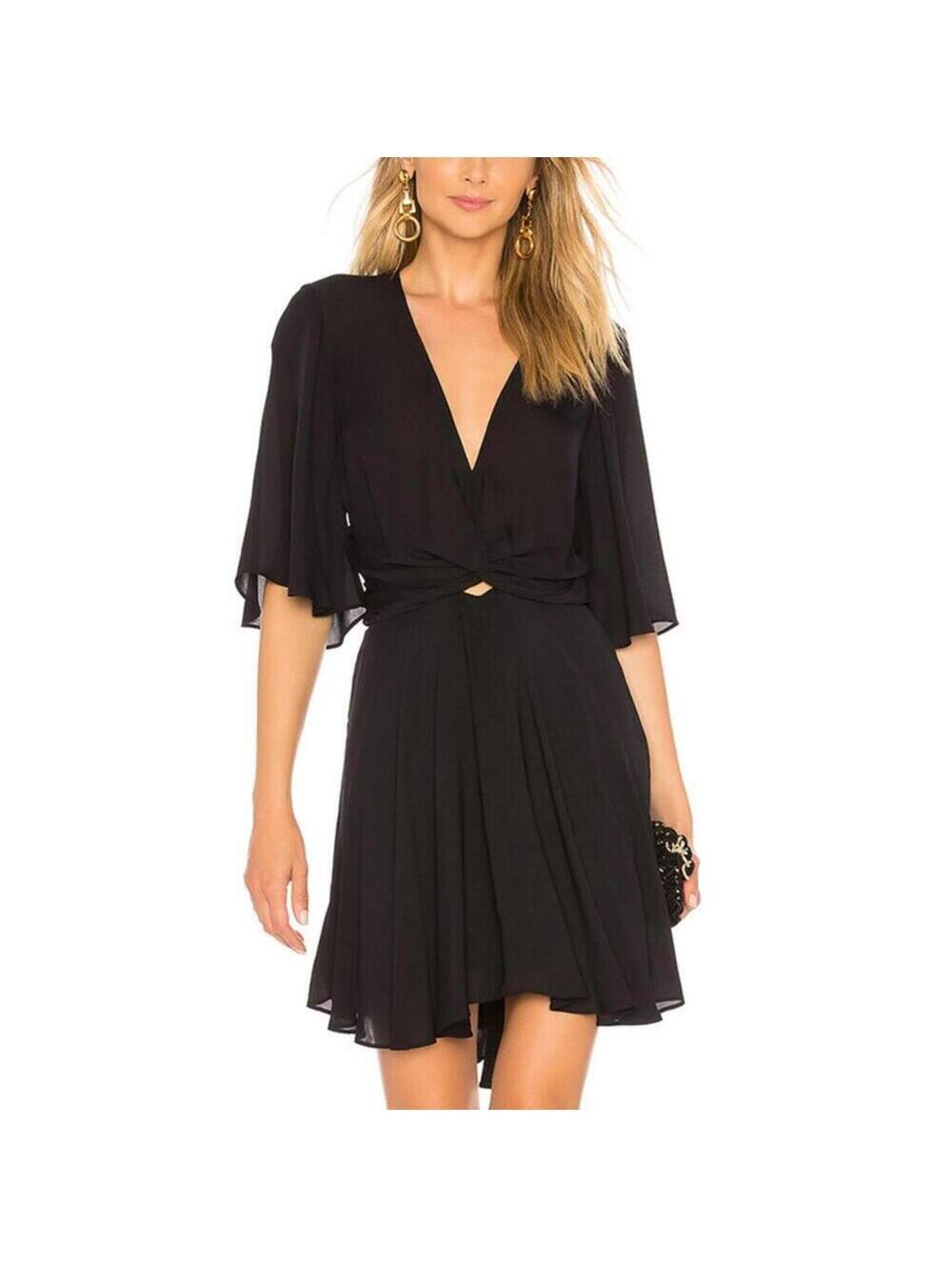 NWT A.L.C. Silk Twist Front Mini Dress 0 Midnight Blue V-Neck Flutter Sleeve NEW